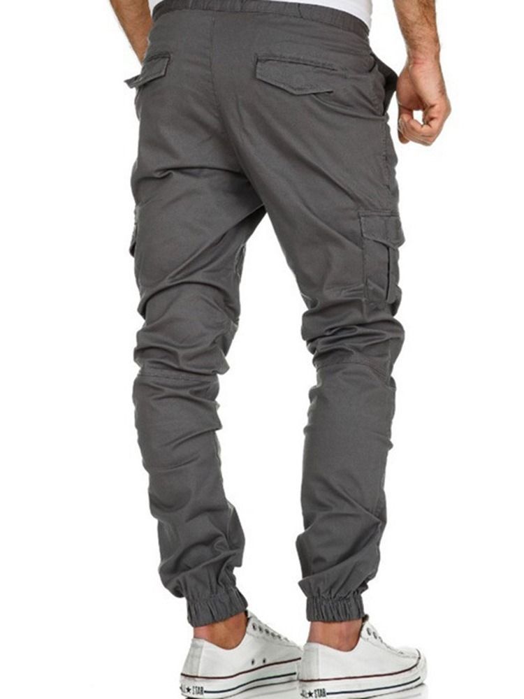 Pantalon Crayon Uni Pantalon Décontracté À Lacets Pour Hommes