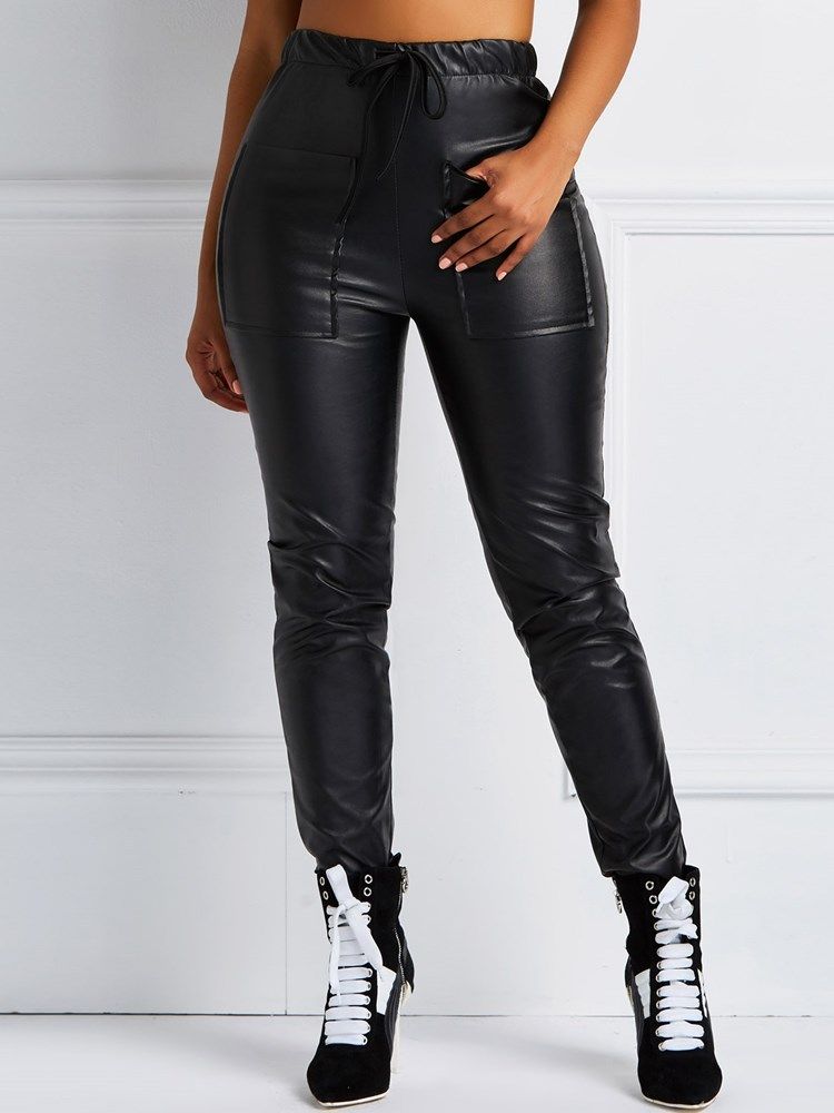 Pantalon Crayon Uni Pour Femme Avec Poche Mince En Pu