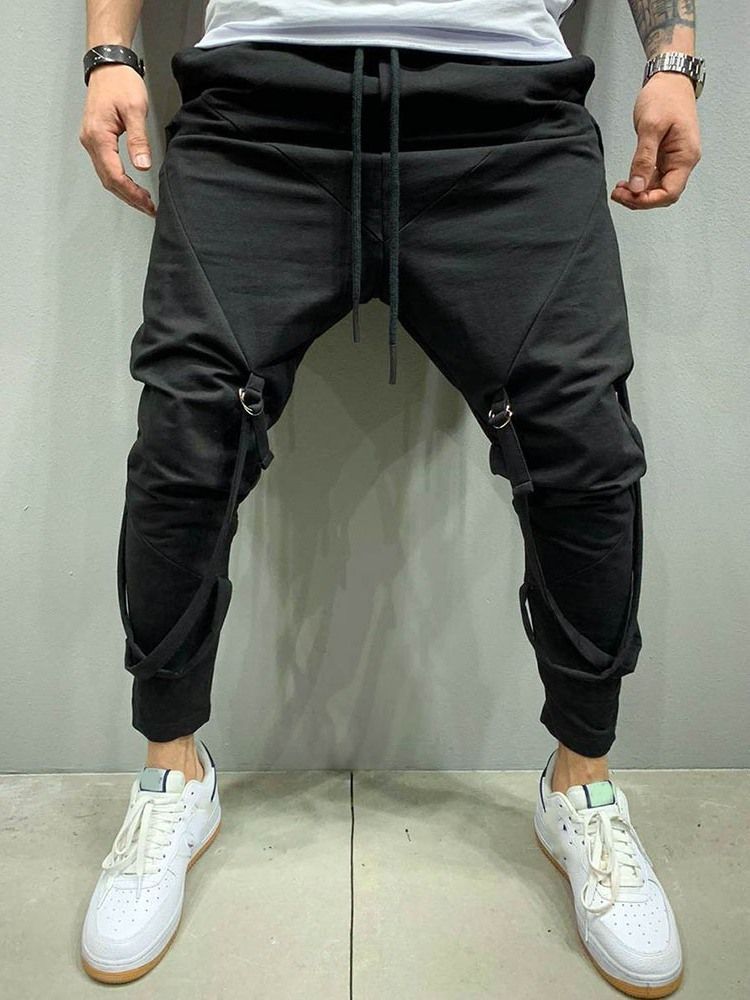 Pantalon Crayon Uni Pour Hommes Pantalon Décontracté À Lacets Hip Hop