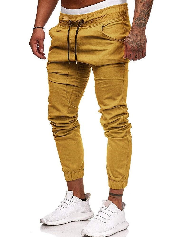 Pantalon Crayon Uni Plissé Pour Hommes Pantalon Décontracté Décontracté À Lacets