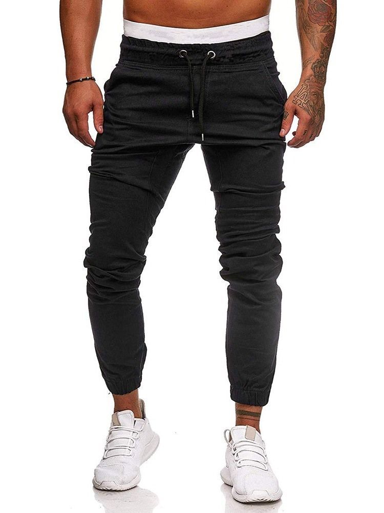 Pantalon Crayon Uni Plissé Pour Hommes Pantalon Décontracté Décontracté À Lacets