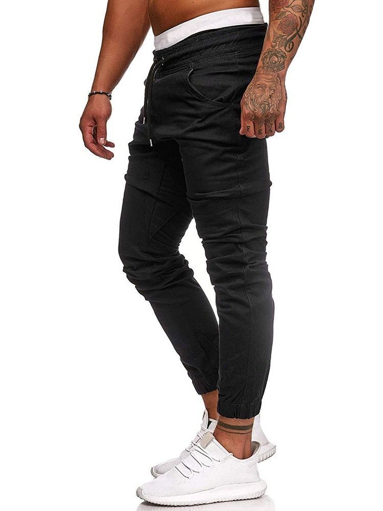 Pantalon Crayon Uni Plissé Pour Hommes Pantalon Décontracté Décontracté À Lacets