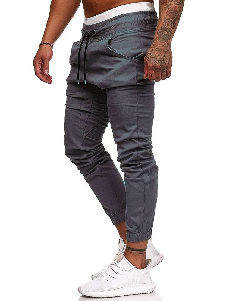 Pantalon Crayon Uni Plissé Pour Hommes Pantalon Décontracté Décontracté À Lacets