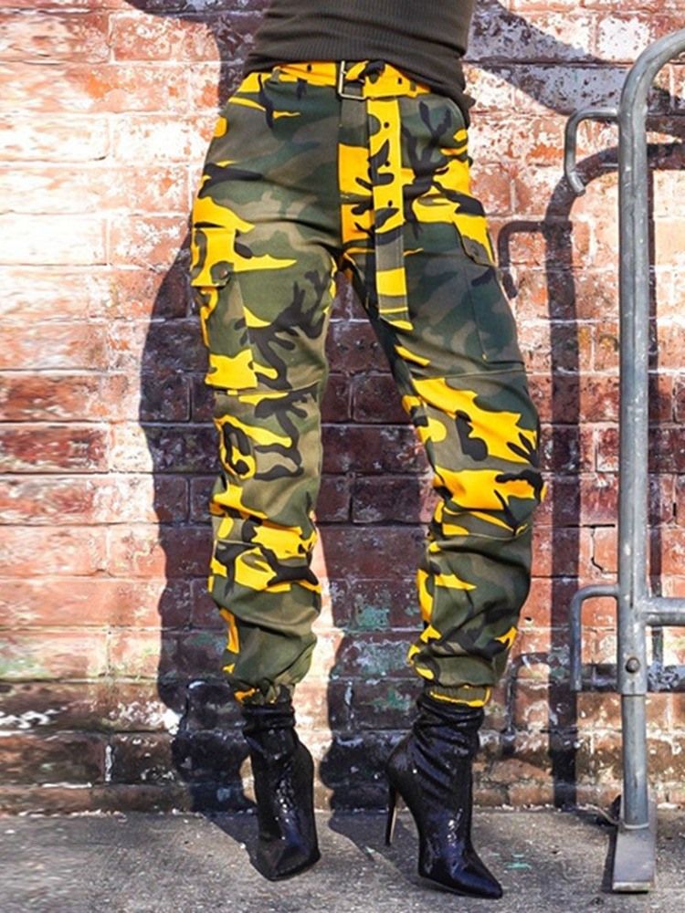 Pantalon Décontracté Ample Camouflage Avec Ceinture Pour Femmes