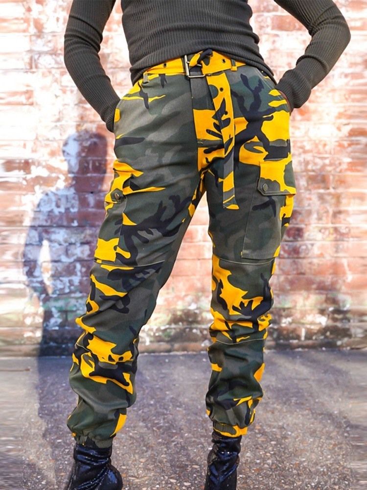 Pantalon Décontracté Ample Camouflage Avec Ceinture Pour Femmes