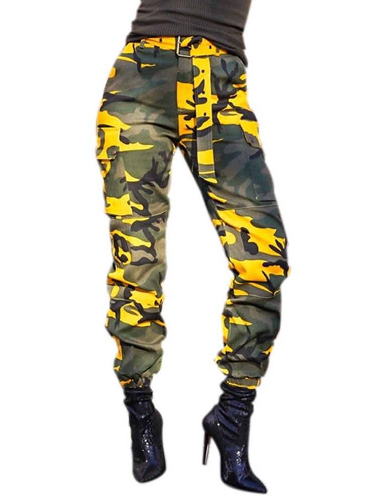 Pantalon Décontracté Ample Camouflage Avec Ceinture Pour Femmes