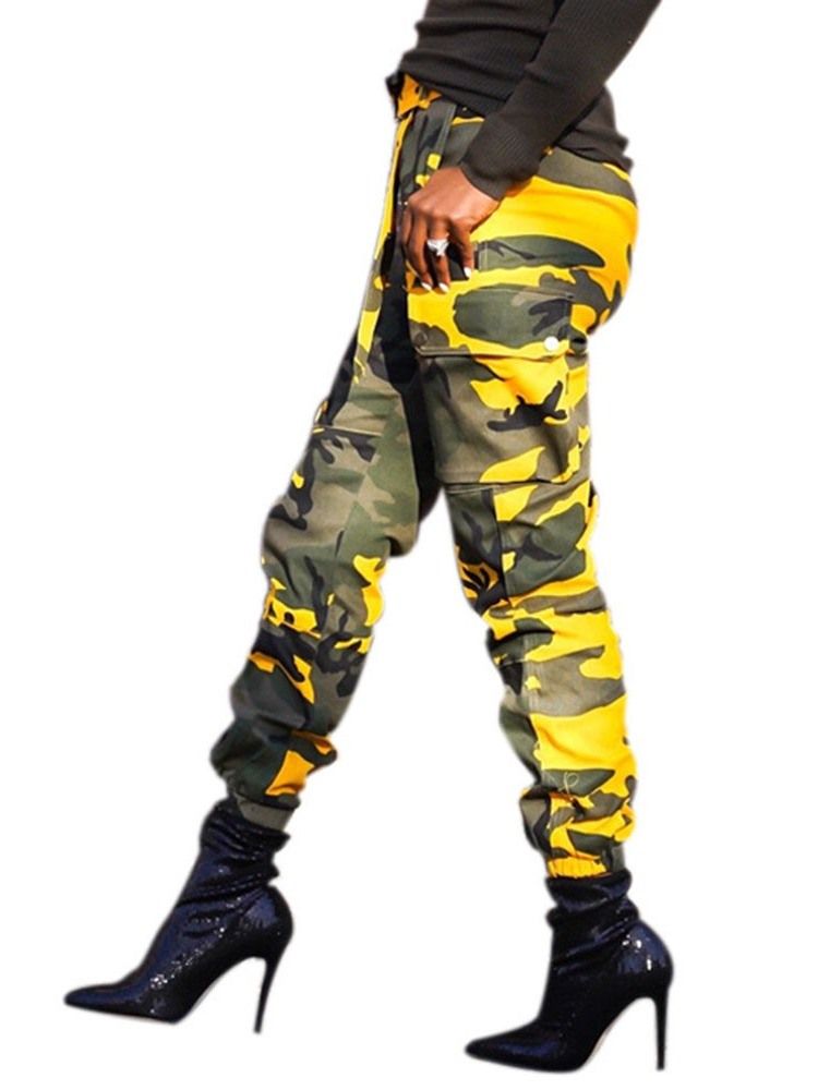 Pantalon Décontracté Ample Camouflage Avec Ceinture Pour Femmes