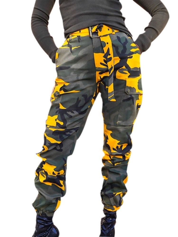 Pantalon Décontracté Ample Camouflage Avec Ceinture Pour Femmes