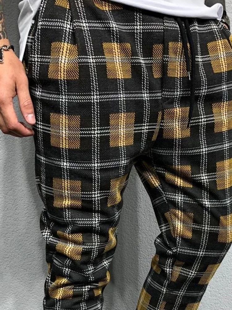 Pantalon Décontracté À Carreaux Imprimé Sarouel Automne Pour Hommes