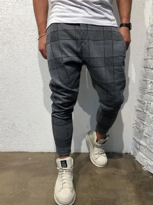 Pantalon Décontracté À Carreaux À Poche Et À Lacets À Taille Moyenne Pour Hommes