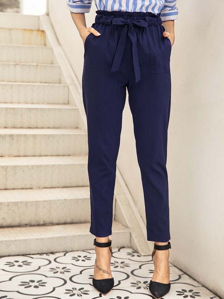 Pantalon Décontracté À La Cheville Et À La Taille Pour Femme