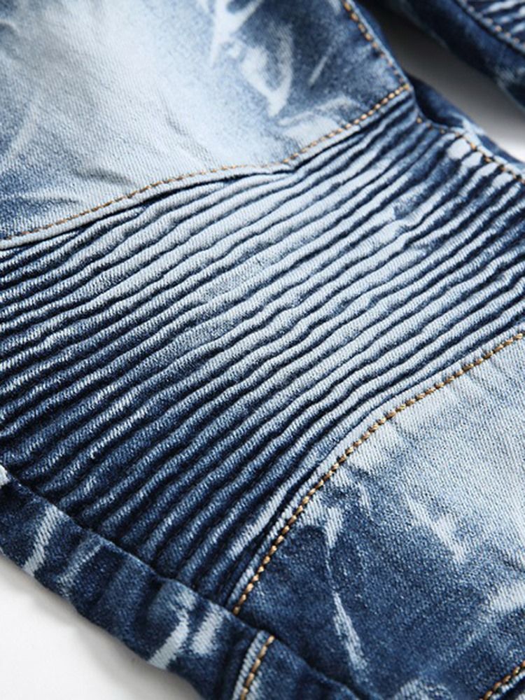 Pantalon Décontracté En Denim À Glissière Usé Pour Hommes