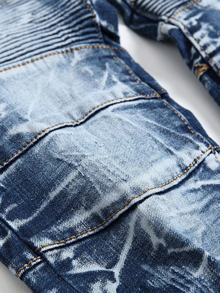 Pantalon Décontracté En Denim À Glissière Usé Pour Hommes