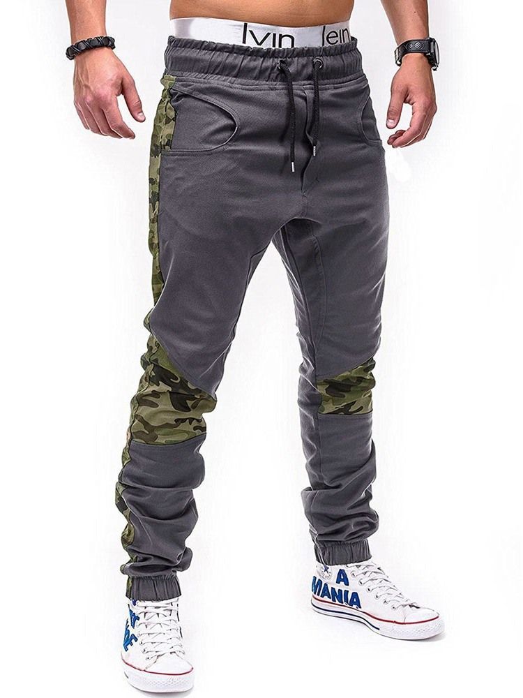 Pantalon Décontracté Droit Pour Hommes En Patchwork De Camouflage