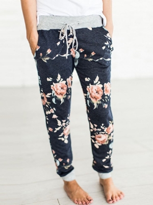 Pantalon Décontracté Droit À Taille Moyenne Et À Poche Florale Pour Femmes