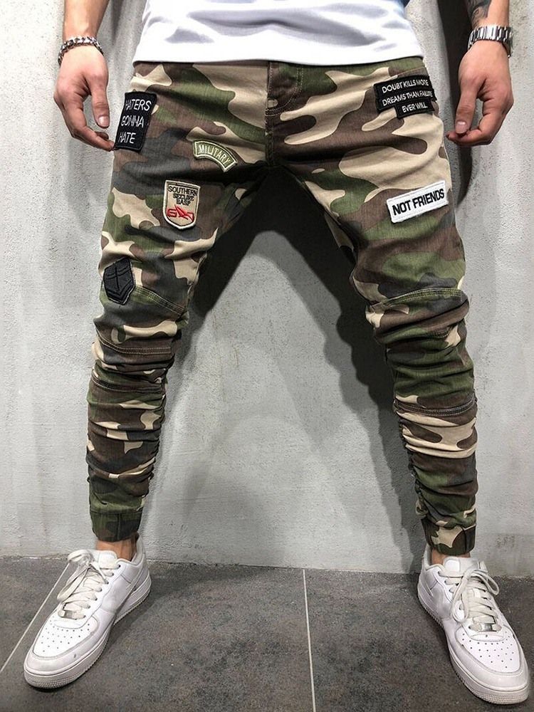 Pantalon Décontracté Européen À Fermeture À Glissière Avec Appliques De Camouflage Pour Hommes