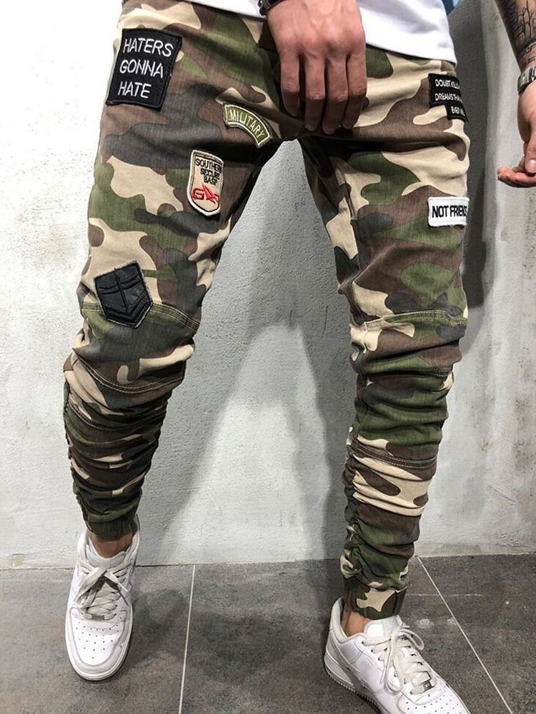 Pantalon Décontracté Européen À Fermeture À Glissière Avec Appliques De Camouflage Pour Hommes