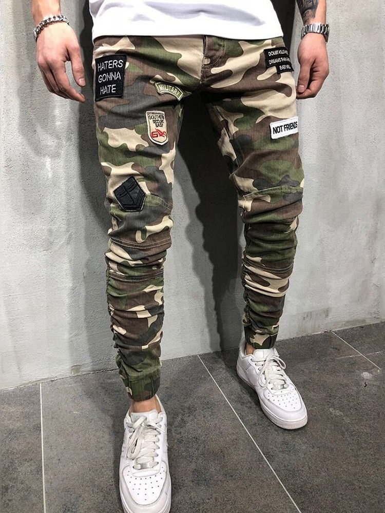 Pantalon Décontracté Européen À Fermeture À Glissière Avec Appliques De Camouflage Pour Hommes