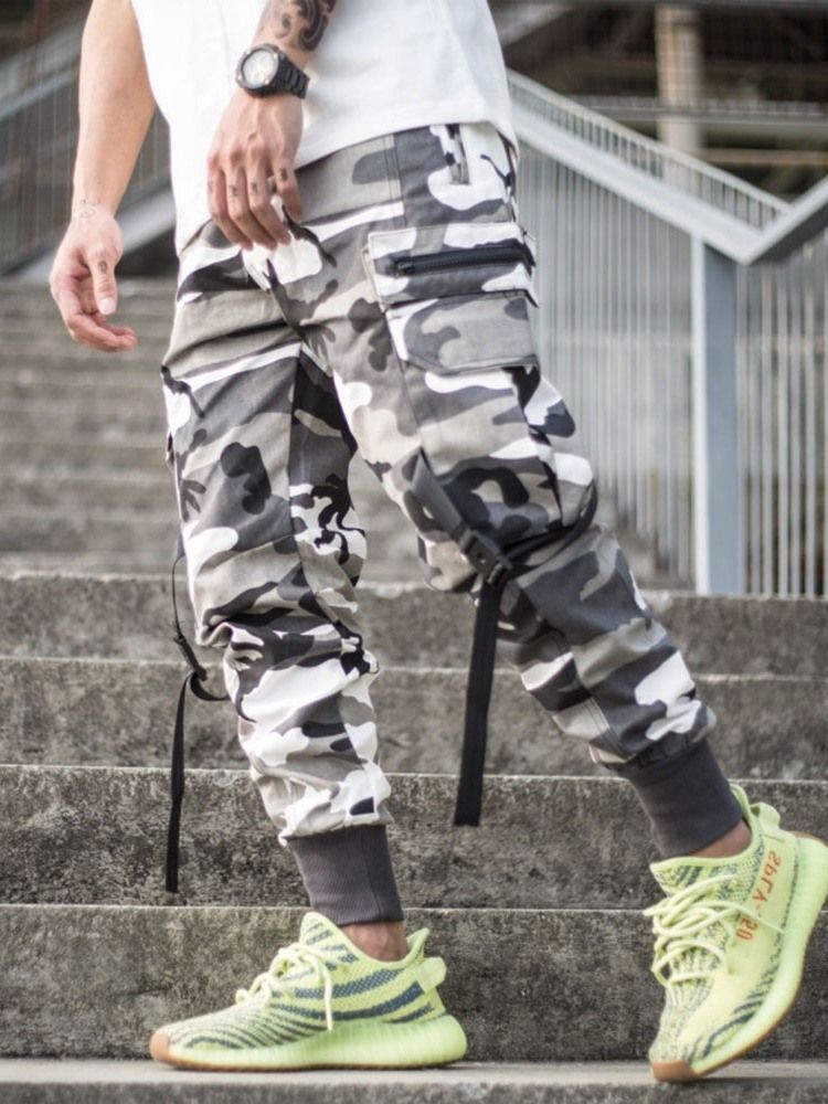 Pantalon Décontracté Pour Hommes Avec Bouton De Camouflage