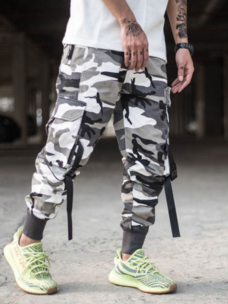 Pantalon Décontracté Pour Hommes Avec Bouton De Camouflage