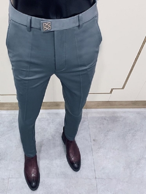 Pantalon Décontracté Pour Hommes Avec Fermeture À Glissière Droite À Boutons Unis