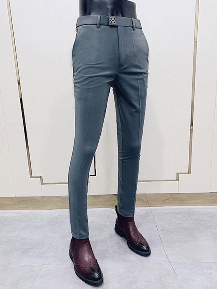 Pantalon Décontracté Pour Hommes Avec Fermeture À Glissière Droite À Boutons Unis