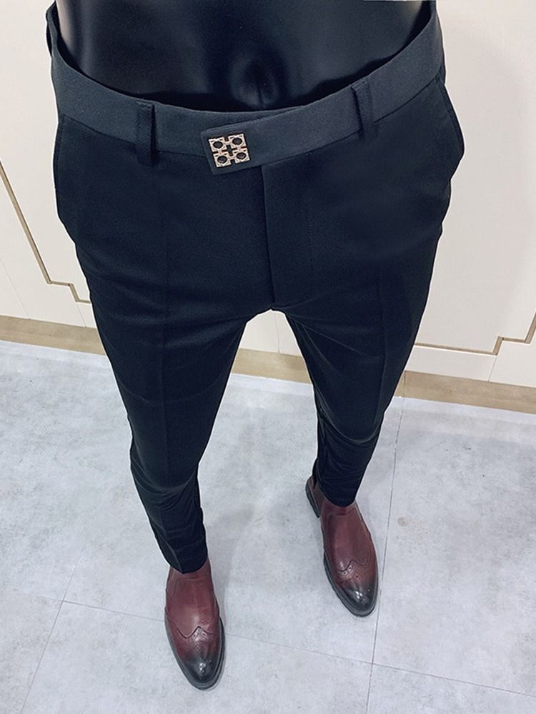 Pantalon Décontracté Pour Hommes Avec Fermeture À Glissière Droite À Boutons Unis