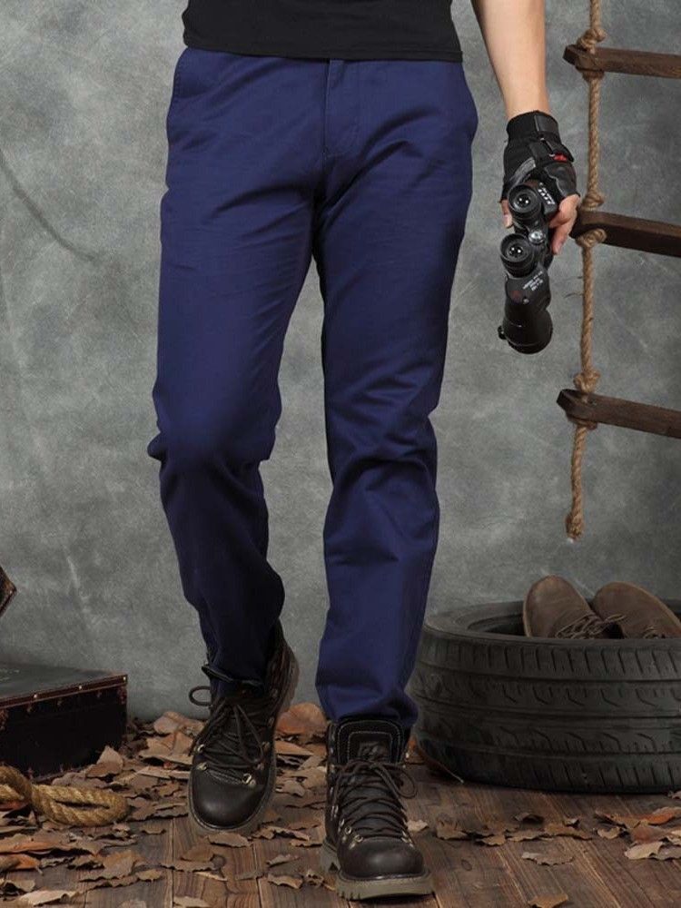 Pantalon Décontracté Pour Hommes Avec Fermeture À Glissière Droite De Couleur Unie