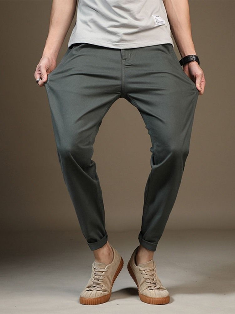 Pantalon Décontracté Pour Hommes Avec Poche Et Fermeture Éclair De Couleur Unie