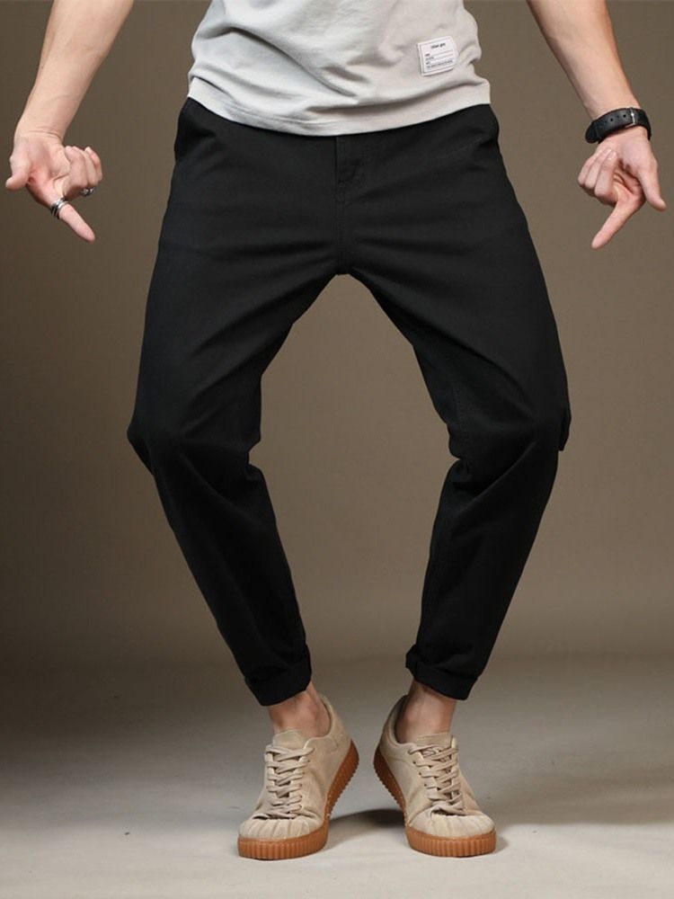 Pantalon Décontracté Pour Hommes Avec Poche Et Fermeture Éclair De Couleur Unie