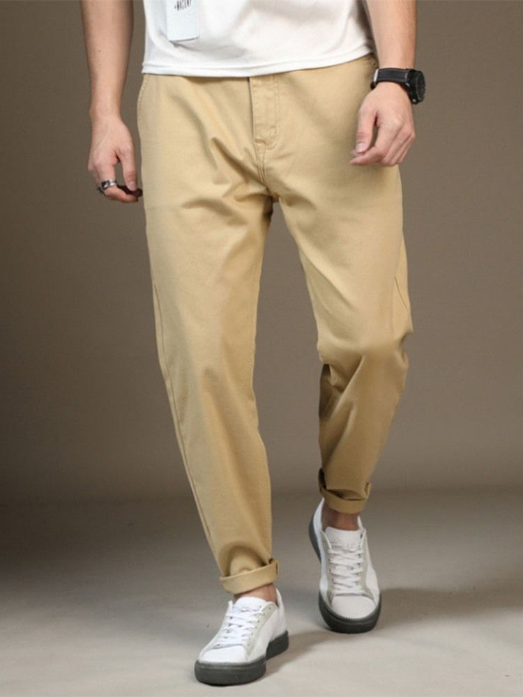 Pantalon Décontracté Pour Hommes Avec Poche Et Fermeture Éclair De Couleur Unie