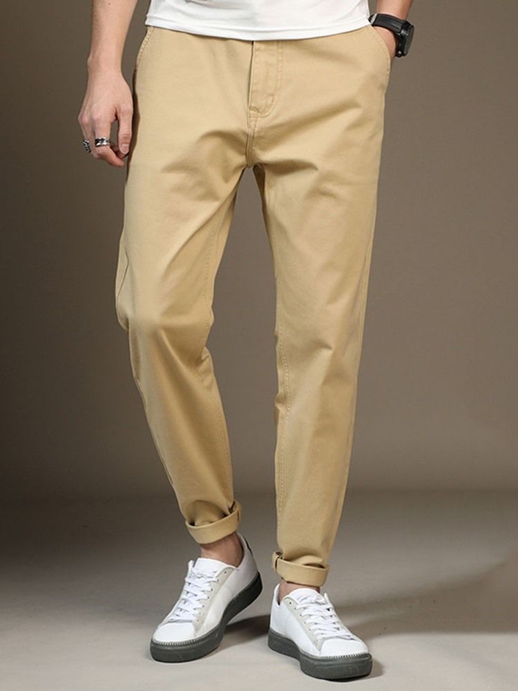 Pantalon Décontracté Pour Hommes Avec Poche Et Fermeture Éclair De Couleur Unie