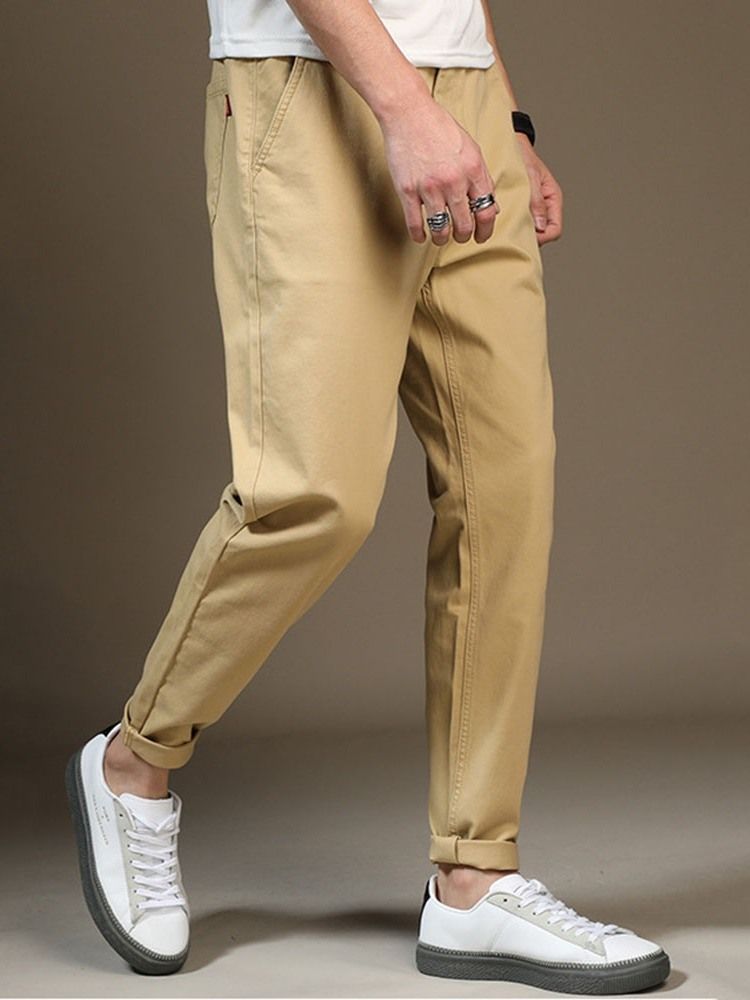 Pantalon Décontracté Pour Hommes Avec Poche Et Fermeture Éclair De Couleur Unie