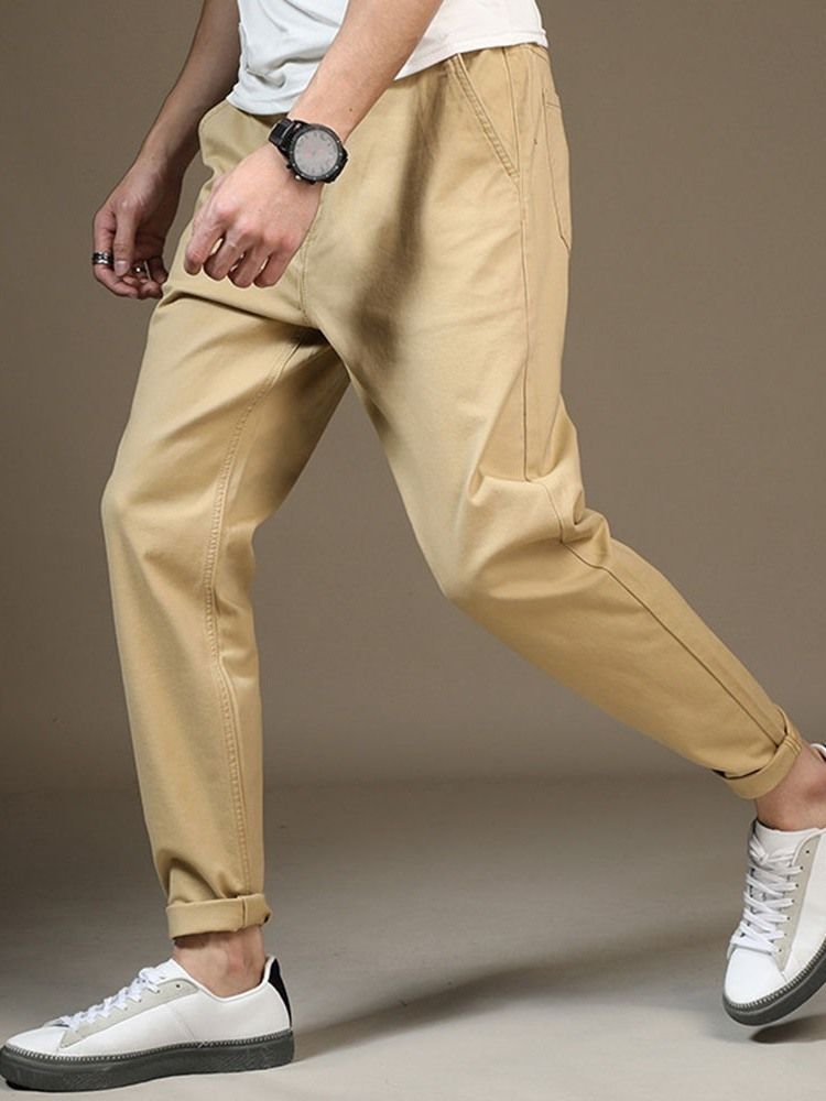 Pantalon Décontracté Pour Hommes Avec Poche Et Fermeture Éclair De Couleur Unie