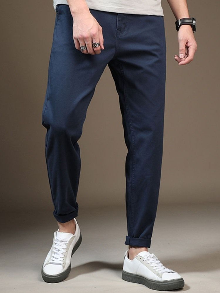 Pantalon Décontracté Pour Hommes Avec Poche Et Fermeture Éclair De Couleur Unie