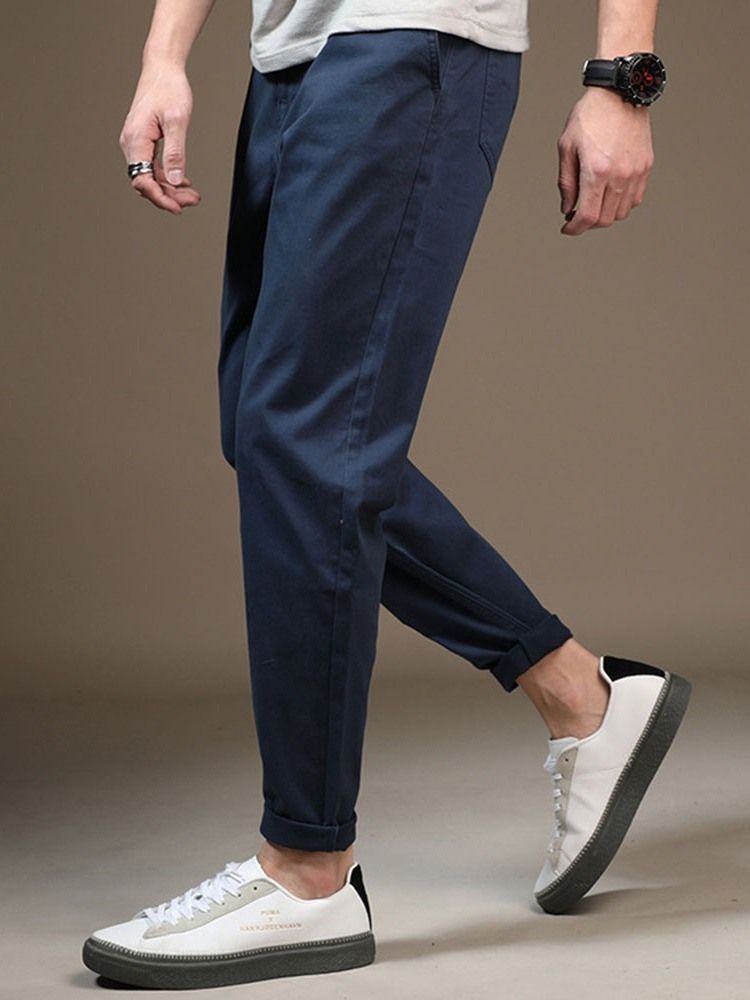 Pantalon Décontracté Pour Hommes Avec Poche Et Fermeture Éclair De Couleur Unie