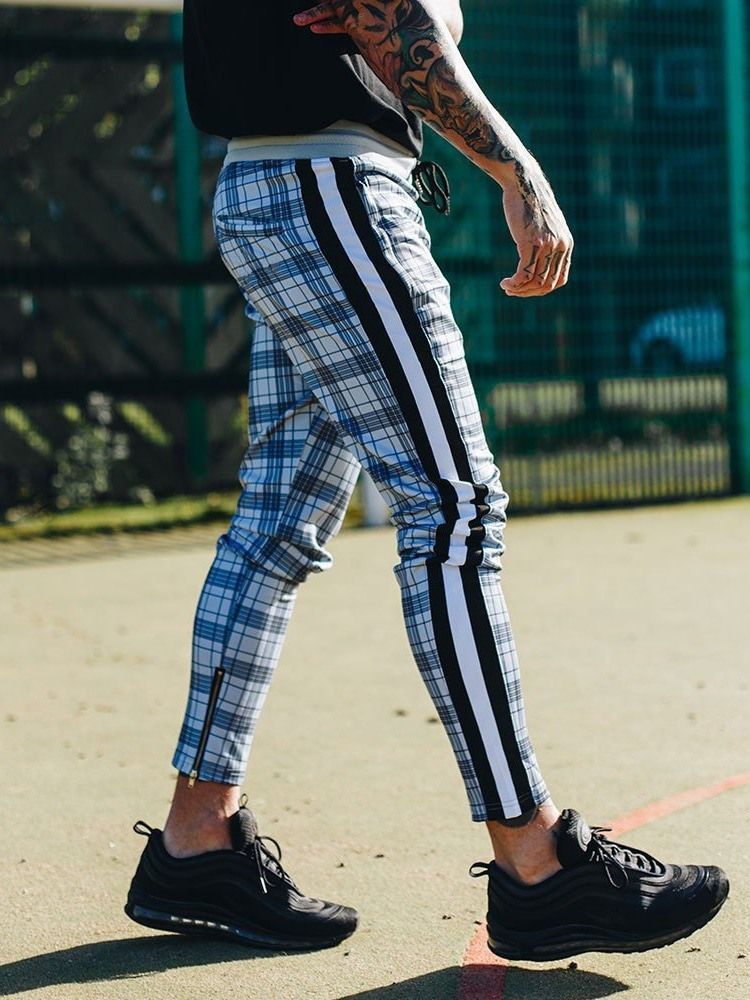 Pantalon Décontracté Pour Hommes À Carreaux Avec Fermeture À Glissière