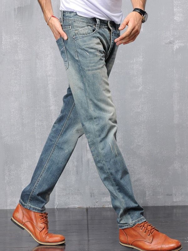 Pantalon Décontracté Pour Hommes En Denim Usé