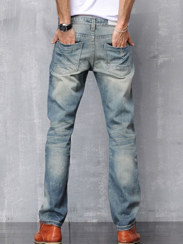 Pantalon Décontracté Pour Hommes En Denim Usé