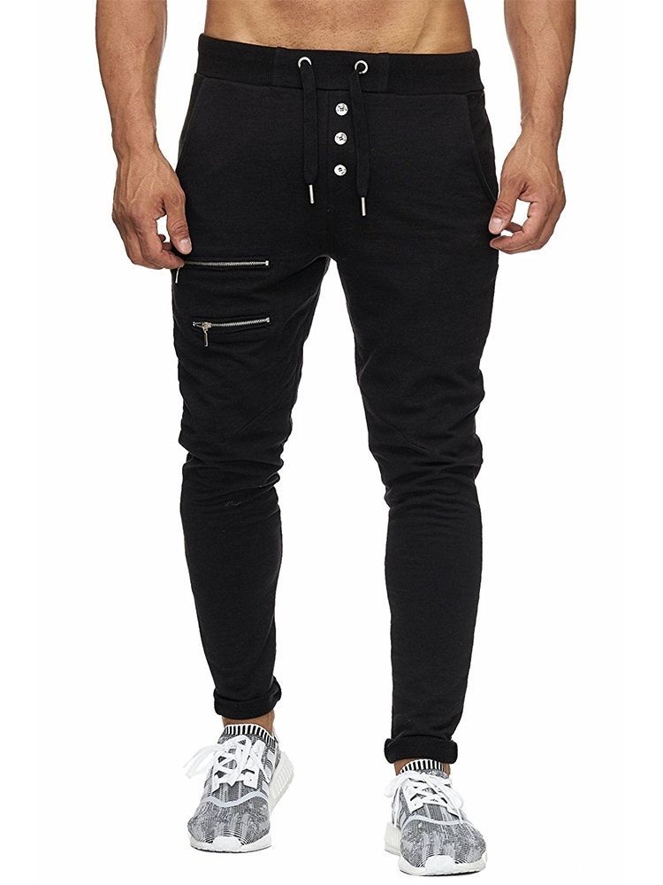 Pantalon Décontracté Pour Hommes À Lacets Et Fermeture Éclair Unie