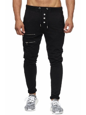 Pantalon Décontracté Pour Hommes À Lacets Et Fermeture Éclair Unie