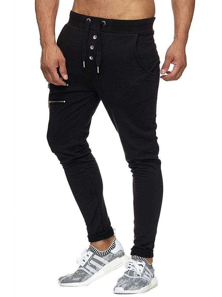 Pantalon Décontracté Pour Hommes À Lacets Et Fermeture Éclair Unie