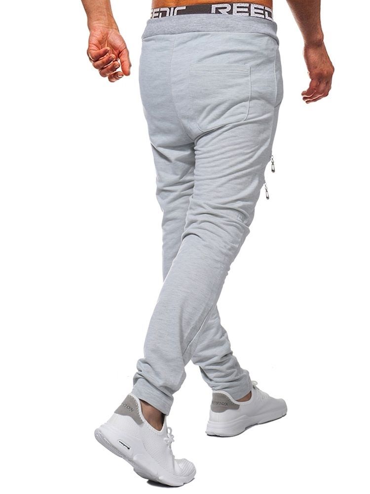 Pantalon Décontracté Pour Hommes À Lacets Et Fermeture Éclair Unie