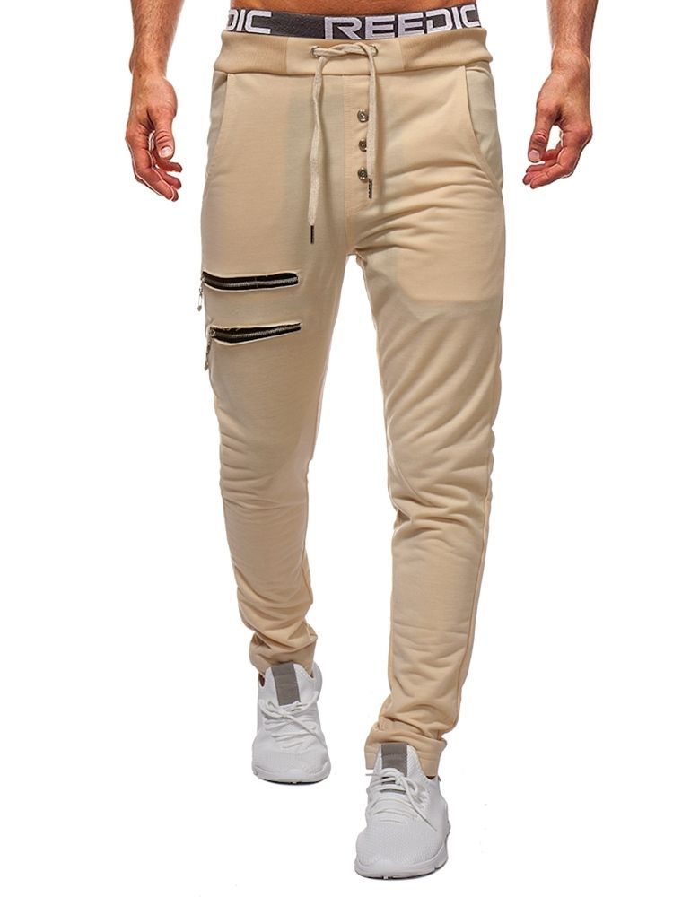 Pantalon Décontracté Pour Hommes À Lacets Et Fermeture Éclair Unie