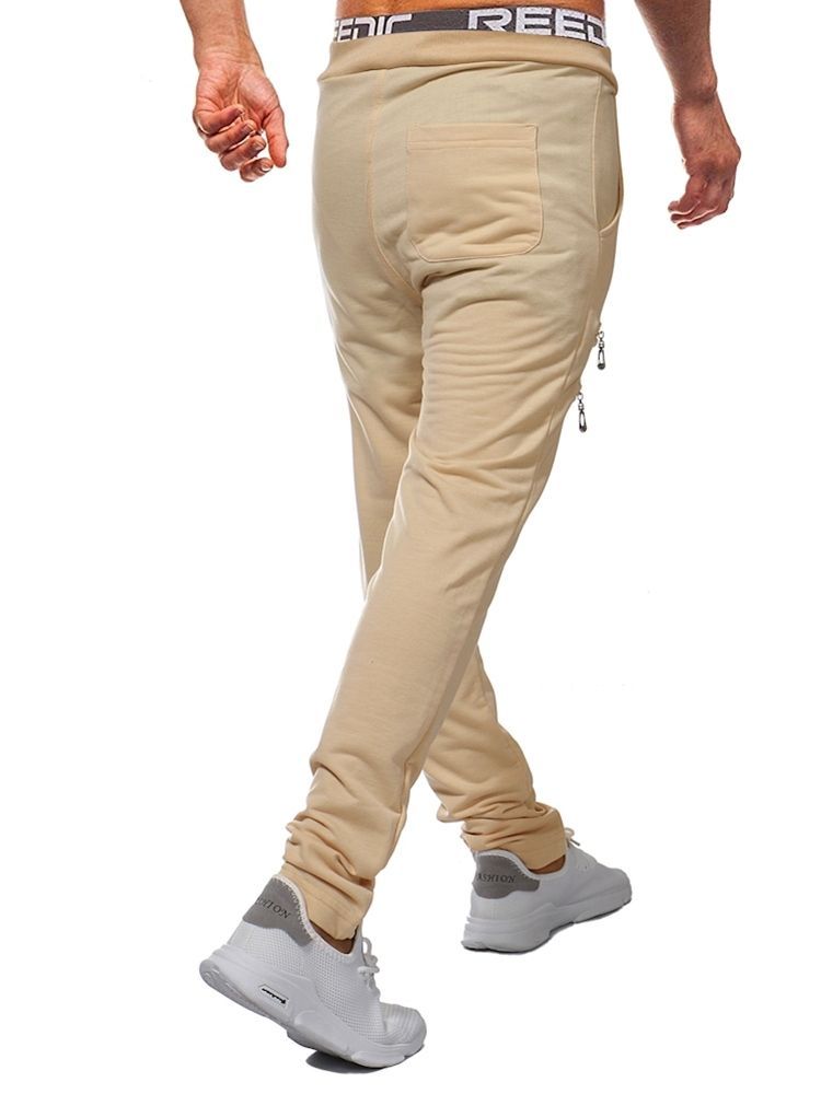 Pantalon Décontracté Pour Hommes À Lacets Et Fermeture Éclair Unie