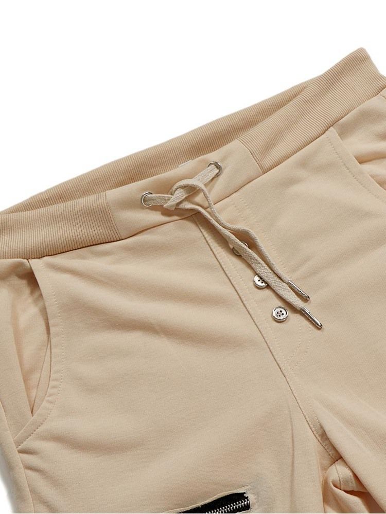 Pantalon Décontracté Pour Hommes À Lacets Et Fermeture Éclair Unie