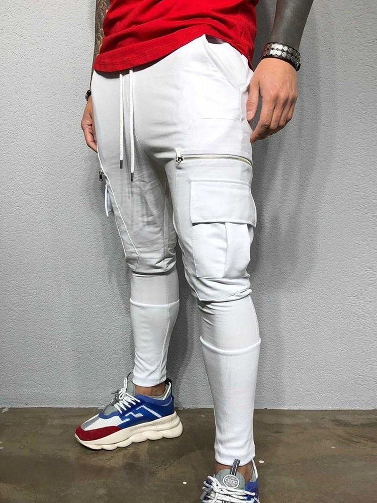 Pantalon Décontracté Pour Hommes À Lacets Et Taille Moyenne