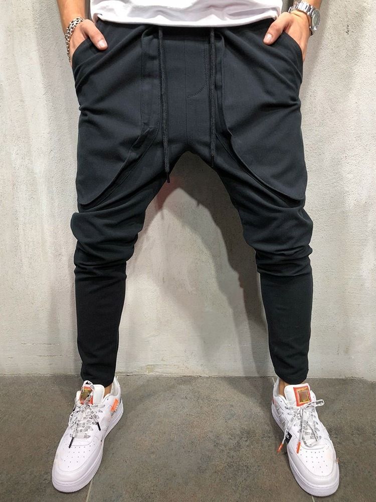 Pantalon Décontracté Pour Hommes À Lacets Uni Au Crayon