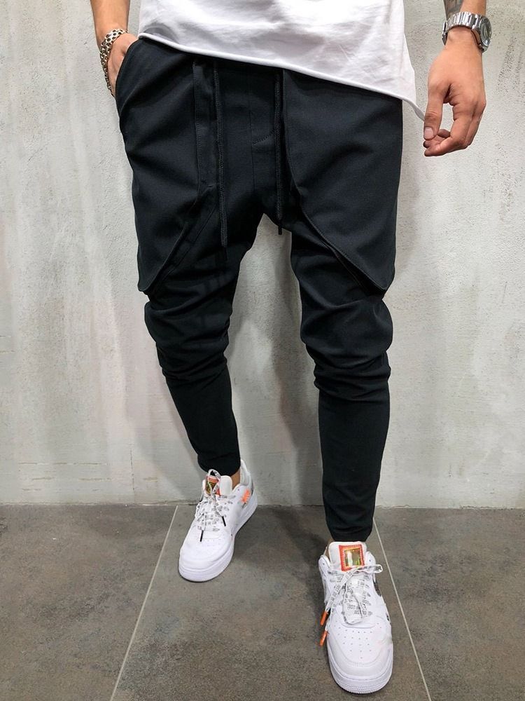 Pantalon Décontracté Pour Hommes À Lacets Uni Au Crayon