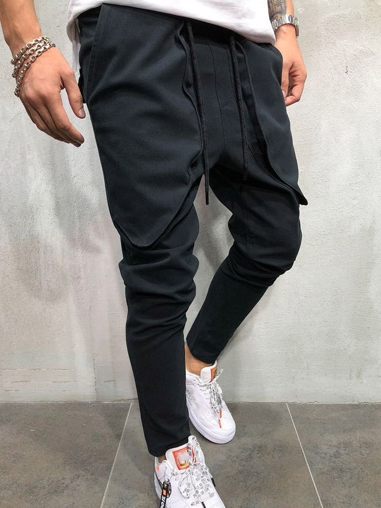 Pantalon Décontracté Pour Hommes À Lacets Uni Au Crayon